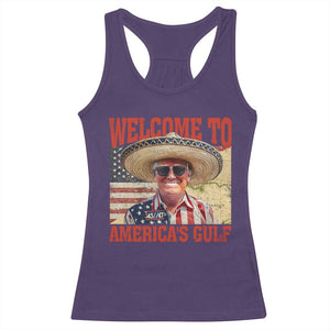 Funny Trump 2025 Welcome To America's Gulf Racerback Tank Top Vintage American Flag Sombrero Hat TS11 Purple Print Your Wear