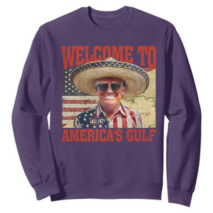 Funny Trump 2025 Welcome To America's Gulf Sweatshirt Vintage American Flag Sombrero Hat TS11 Purple Print Your Wear