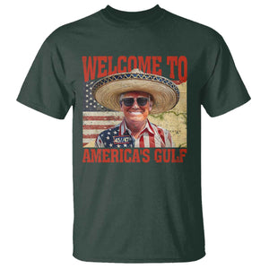 Funny Trump 2025 Welcome To America's Gulf T Shirt Vintage American Flag Sombrero Hat TS11 Dark Forest Green Print Your Wear