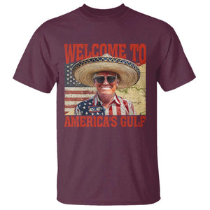 Funny Trump 2025 Welcome To America's Gulf T Shirt Vintage American Flag Sombrero Hat TS11 Maroon Print Your Wear