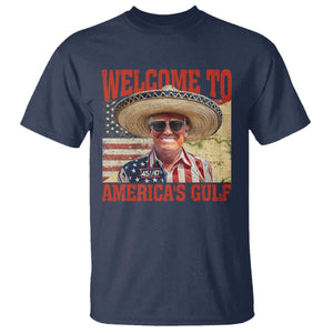Funny Trump 2025 Welcome To America's Gulf T Shirt Vintage American Flag Sombrero Hat TS11 Navy Print Your Wear