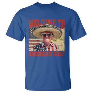 Funny Trump 2025 Welcome To America's Gulf T Shirt Vintage American Flag Sombrero Hat TS11 Royal Blue Print Your Wear