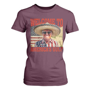 Funny Trump 2025 Welcome To America's Gulf T Shirt For Women Vintage American Flag Sombrero Hat TS11 Maroon Print Your Wear