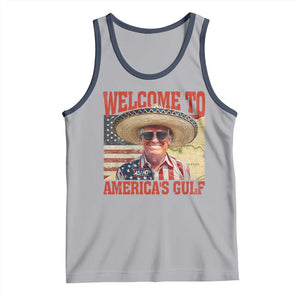 Funny Trump 2025 Welcome To America's Gulf Tank Top Vintage American Flag Sombrero Hat TS11 Athletic Heather Navy Print Your Wear