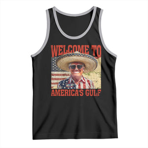 Funny Trump 2025 Welcome To America's Gulf Tank Top Vintage American Flag Sombrero Hat TS11 Black Athletic Heather Print Your Wear