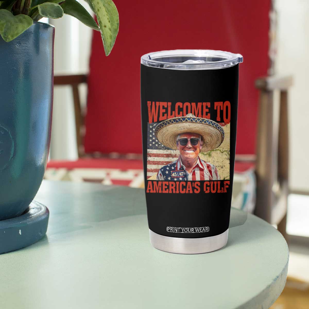 Funny Trump 2025 Welcome To America's Gulf Tumbler Cup Vintage American Flag Sombrero Hat TS11 Print Your Wear