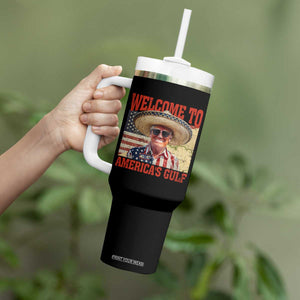 Funny Trump 2025 Welcome To America's Gulf Tumbler With Handle Vintage American Flag Sombrero Hat TS11 Print Your Wear