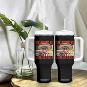 Funny Trump 2025 Welcome To America's Gulf Tumbler With Handle Vintage American Flag Sombrero Hat TS11 Print Your Wear