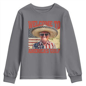 Funny Trump 2025 Welcome To America's Gulf Youth Sweatshirt Vintage American Flag Sombrero Hat TS11 Charcoal Print Your Wear
