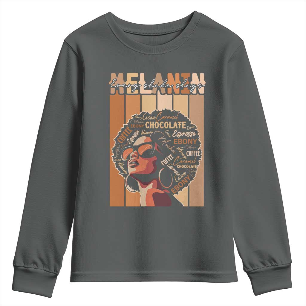 Melanin Every Shade Slays Youth Sweatshirt Melanin Afro Queen African American Pride TS11 Dark Heather Print Your Wear