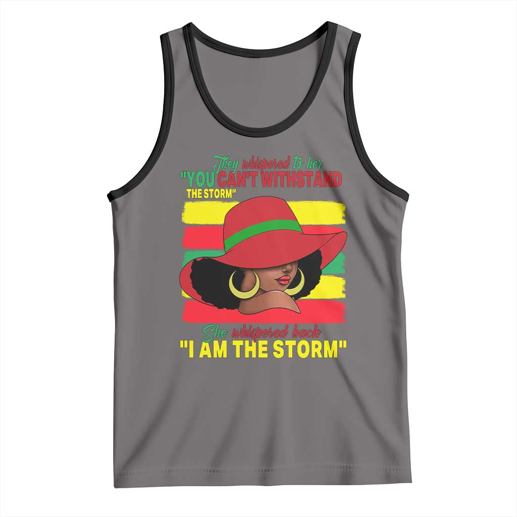 Proud Black African American Tank Top They Whispered To Her You Can't Withstand The Storm Black History Month TS11 Deep Heather Black Print Your Wear