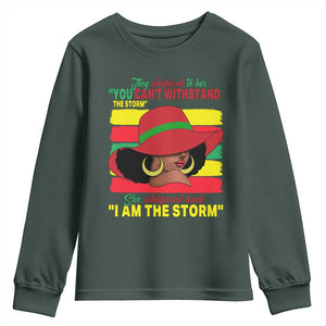 Proud Black African American Youth Sweatshirt They Whispered To Her You Can't Withstand The Storm Black History Month TS11 Dark Forest Green Print Your Wear