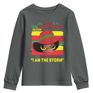 Proud Black African American Youth Sweatshirt They Whispered To Her You Can't Withstand The Storm Black History Month TS11 Dark Heather Print Your Wear