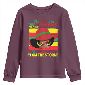 Proud Black African American Youth Sweatshirt They Whispered To Her You Can't Withstand The Storm Black History Month TS11 Maroon Print Your Wear