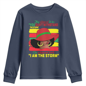 Proud Black African American Youth Sweatshirt They Whispered To Her You Can't Withstand The Storm Black History Month TS11 Navy Print Your Wear