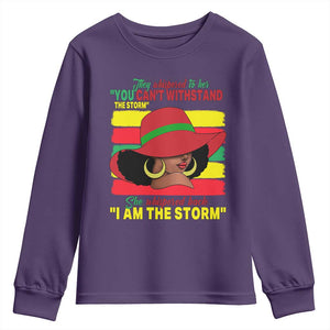 Proud Black African American Youth Sweatshirt They Whispered To Her You Can't Withstand The Storm Black History Month TS11 Purple Print Your Wear