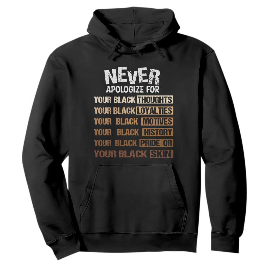 Never Apologize For Your Black Thoughts Loyalties Motives History Pride Or Skin Hoodie African American Black History Month TS11 Black Print Your Wear