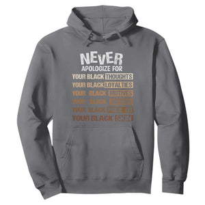 Never Apologize For Your Black Thoughts Loyalties Motives History Pride Or Skin Hoodie African American Black History Month TS11 Charcoal Print Your Wear