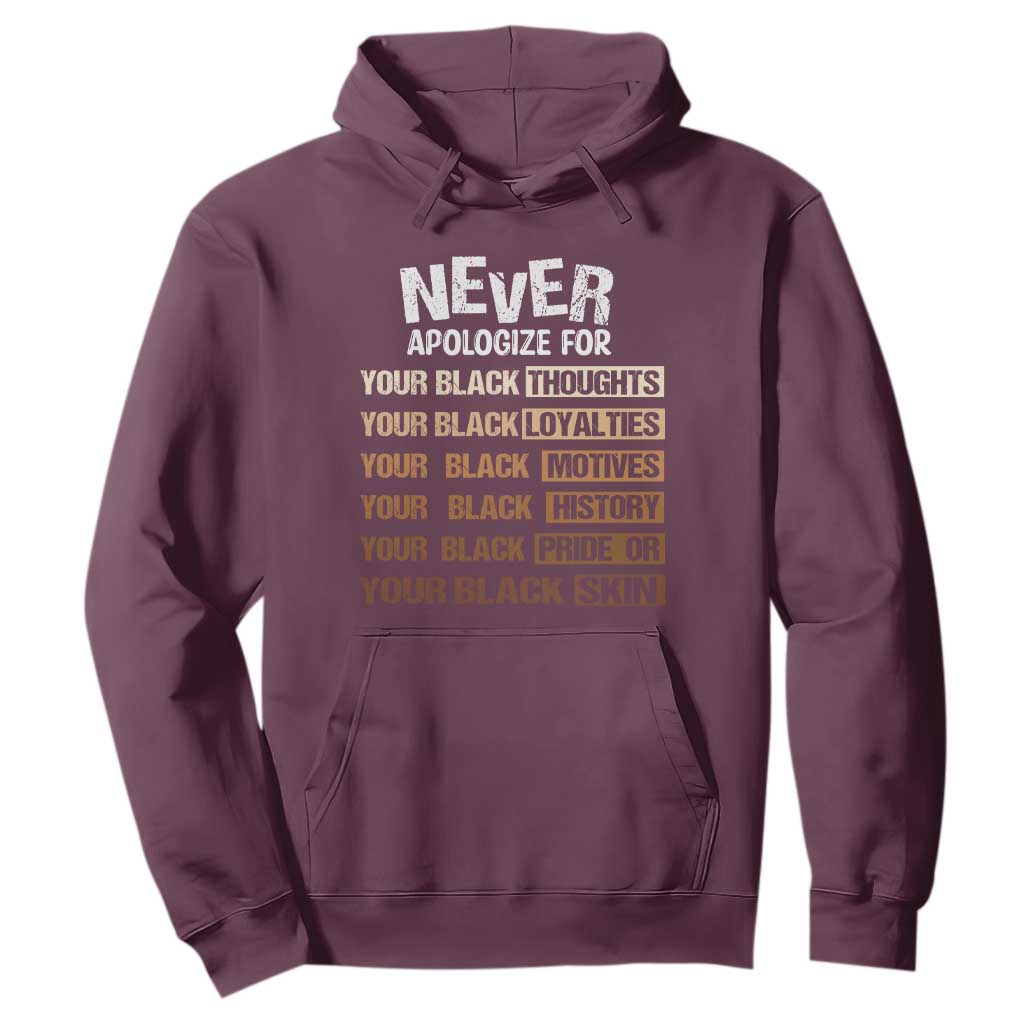 Never Apologize For Your Black Thoughts Loyalties Motives History Pride Or Skin Hoodie African American Black History Month TS11 Maroon Print Your Wear