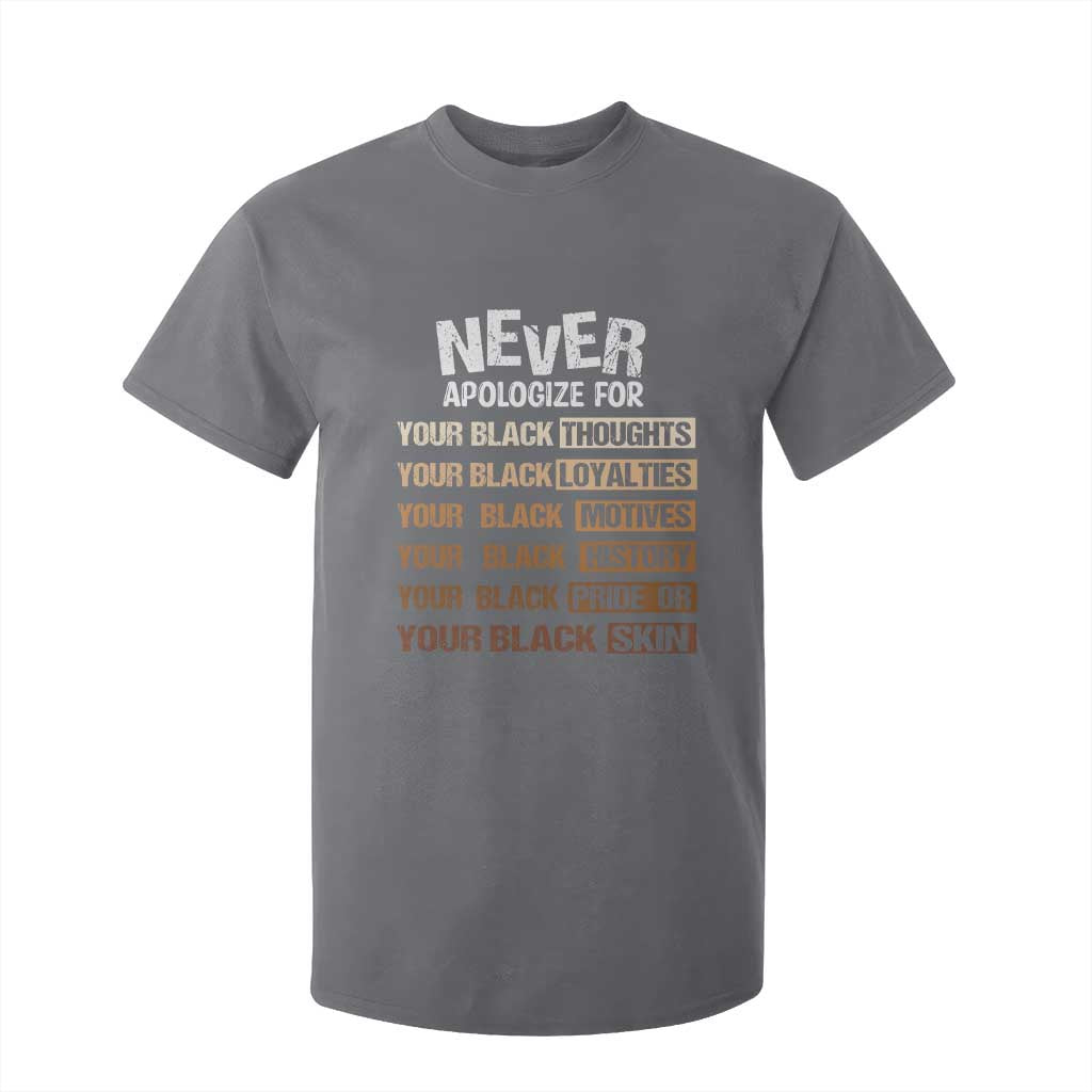 Never Apologize For Your Black Thoughts Loyalties Motives History Pride Or Skin T Shirt For Kid African American Black History Month TS11 Charcoal Print Your Wear