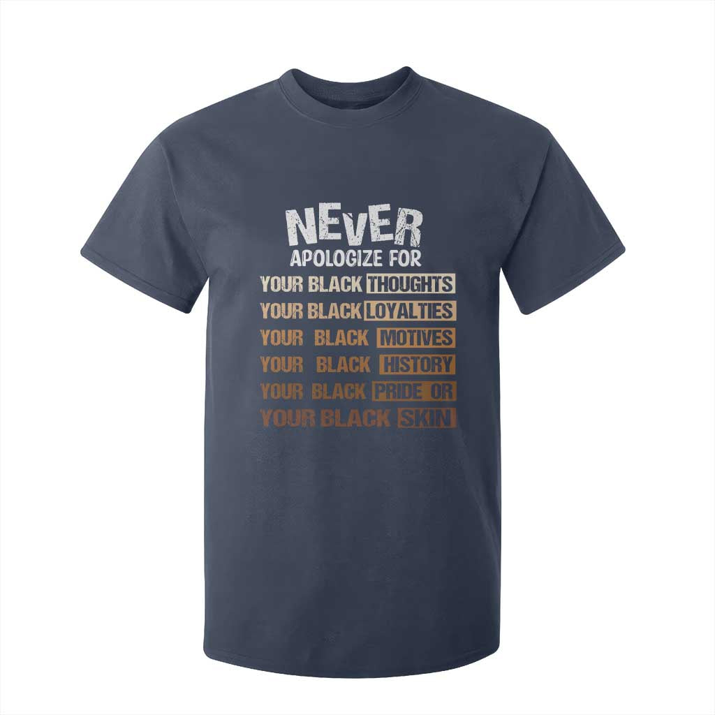 Never Apologize For Your Black Thoughts Loyalties Motives History Pride Or Skin T Shirt For Kid African American Black History Month TS11 Navy Print Your Wear