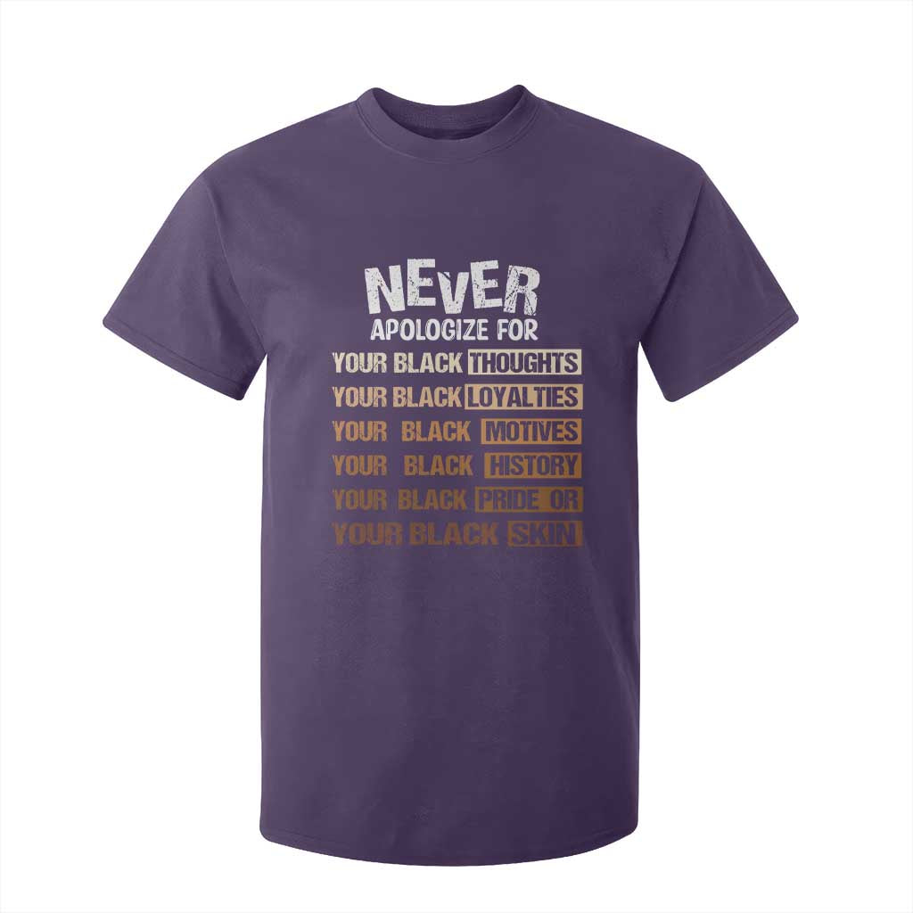 Never Apologize For Your Black Thoughts Loyalties Motives History Pride Or Skin T Shirt For Kid African American Black History Month TS11 Purple Print Your Wear