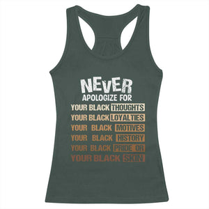 Never Apologize For Your Black Thoughts Loyalties Motives History Pride Or Skin Racerback Tank Top African American Black History Month TS11 Dark Forest Green Print Your Wear