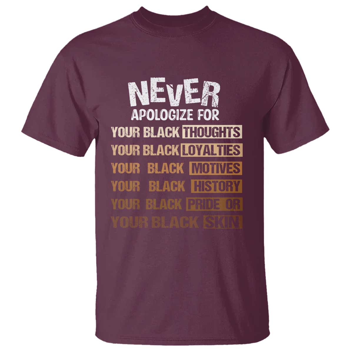 Never Apologize For Your Black Thoughts Loyalties Motives History Pride Or Skin T Shirt African American Black History Month TS11 Maroon Print Your Wear