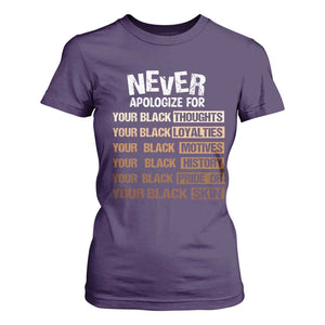 Never Apologize For Your Black Thoughts Loyalties Motives History Pride Or Skin T Shirt For Women African American Black History Month TS11 Purple Print Your Wear