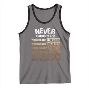 Never Apologize For Your Black Thoughts Loyalties Motives History Pride Or Skin Tank Top African American Black History Month TS11 Deep Heather Black Print Your Wear
