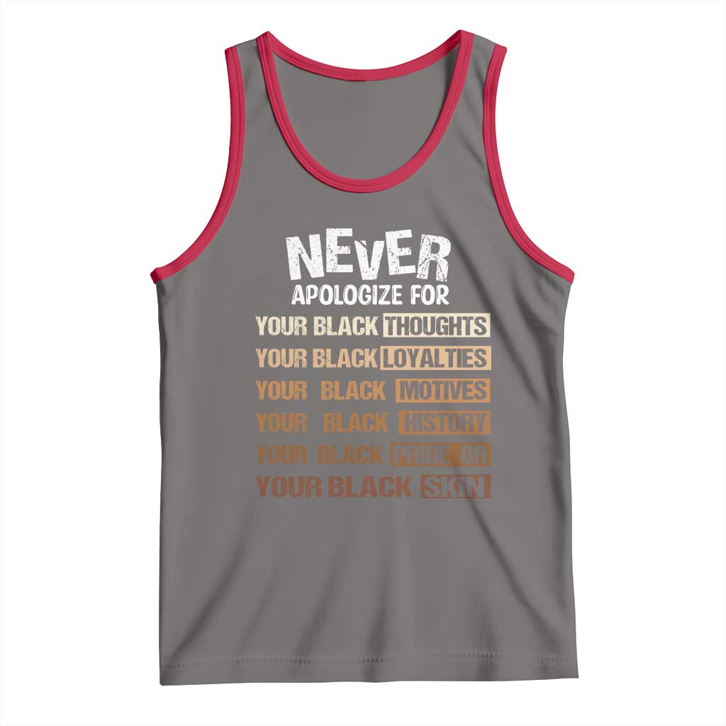 Never Apologize For Your Black Thoughts Loyalties Motives History Pride Or Skin Tank Top African American Black History Month TS11 Deep Heather Red Print Your Wear