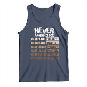 Never Apologize For Your Black Thoughts Loyalties Motives History Pride Or Skin Tank Top African American Black History Month TS11 Navy Print Your Wear