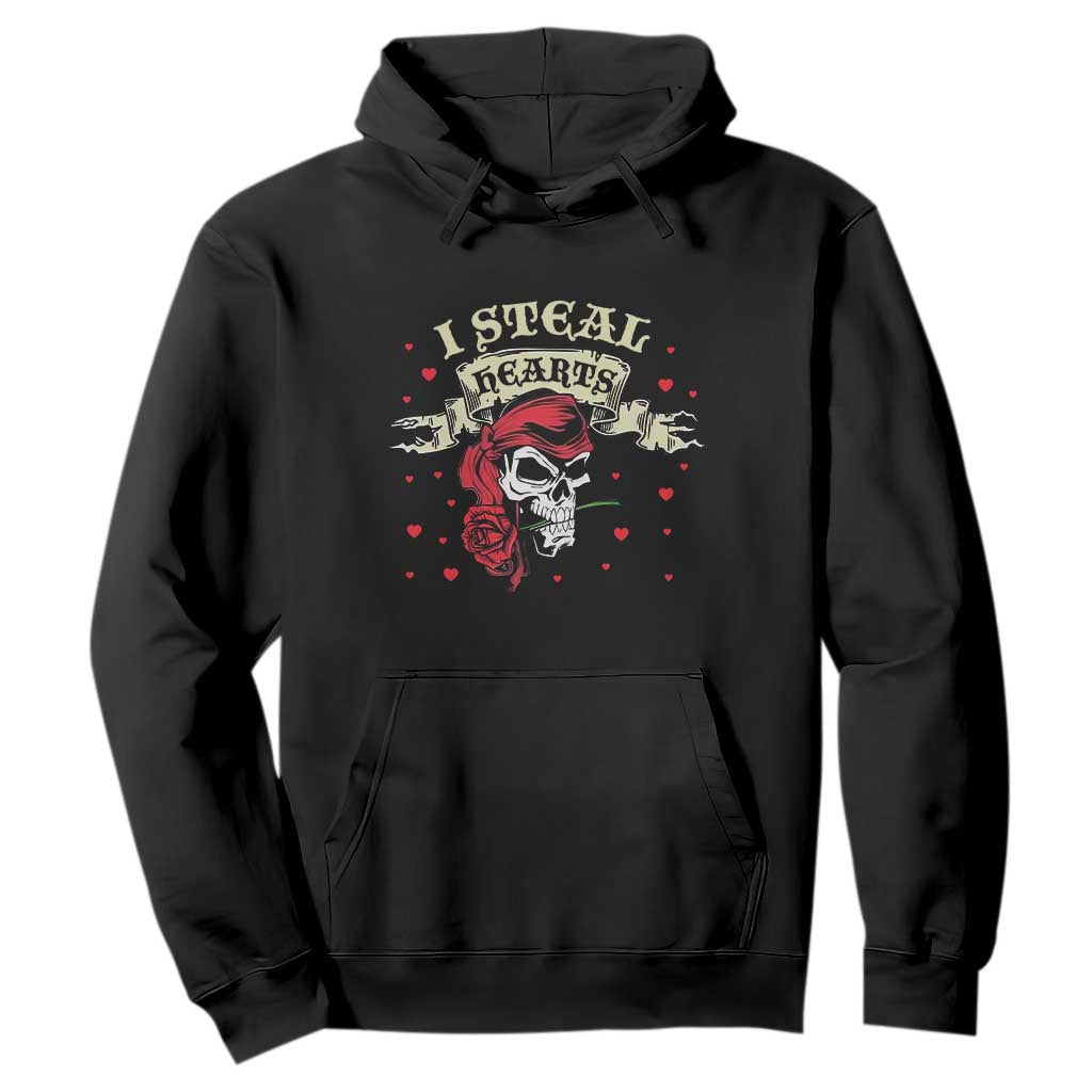 Funny Valentine's Day Pirate Hoodie I Steal Hearts Rose TS11 Black Print Your Wear
