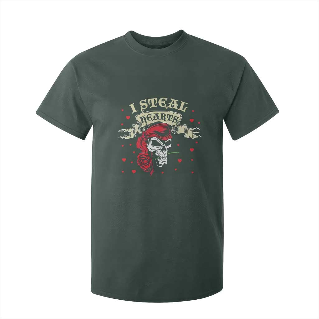 Funny Valentine's Day Pirate T Shirt For Kid I Steal Hearts Rose TS11 Dark Forest Green Print Your Wear