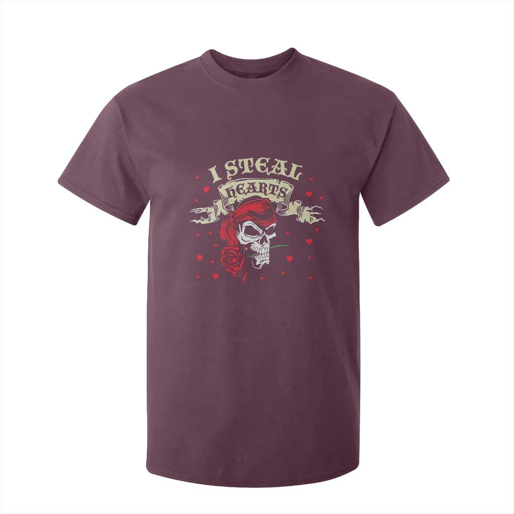 Funny Valentine's Day Pirate T Shirt For Kid I Steal Hearts Rose TS11 Maroon Print Your Wear