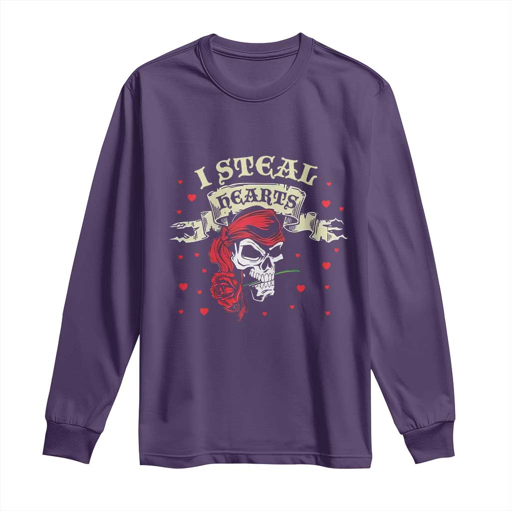 Funny Valentine's Day Pirate Long Sleeve Shirt I Steal Hearts Rose TS11 Purple Print Your Wear