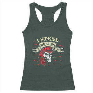 Funny Valentine's Day Pirate Racerback Tank Top I Steal Hearts Rose TS11 Dark Forest Green Print Your Wear