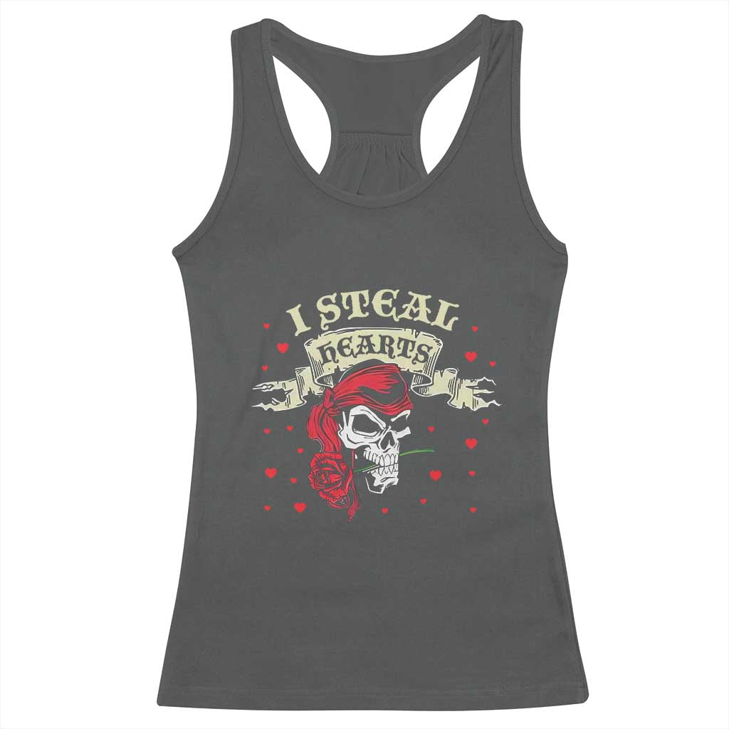 Funny Valentine's Day Pirate Racerback Tank Top I Steal Hearts Rose TS11 Dark Heather Print Your Wear