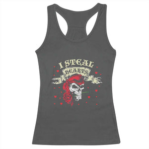 Funny Valentine's Day Pirate Racerback Tank Top I Steal Hearts Rose TS11 Dark Heather Print Your Wear