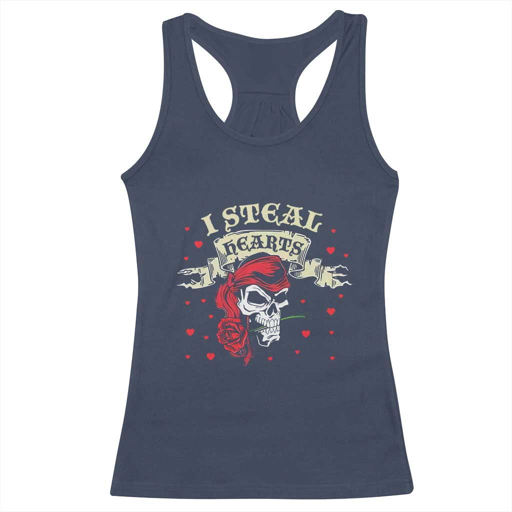 Funny Valentine's Day Pirate Racerback Tank Top I Steal Hearts Rose TS11 Navy Print Your Wear