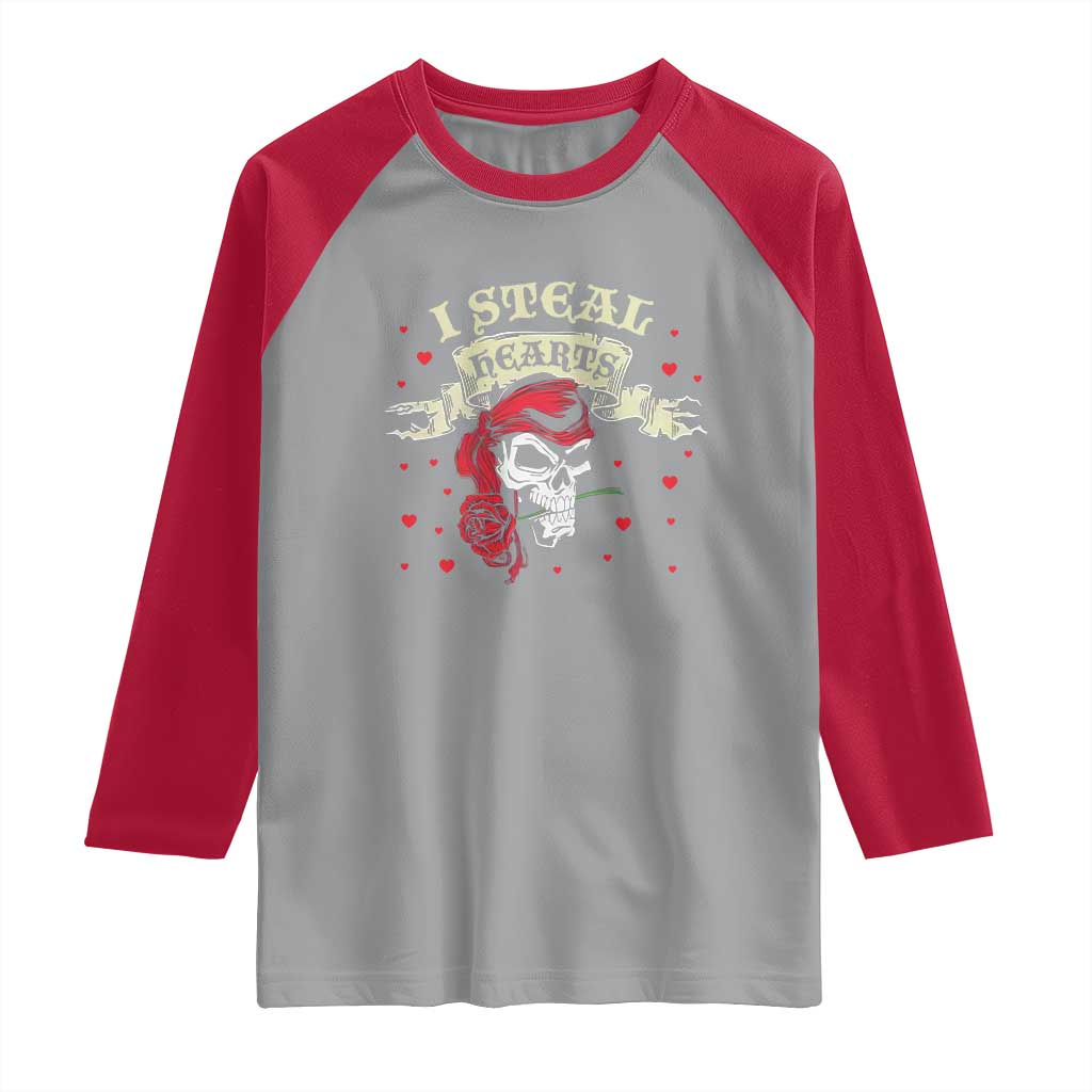 Funny Valentine's Day Pirate Raglan Shirt I Steal Hearts Rose TS11 Sport Gray Red Print Your Wear