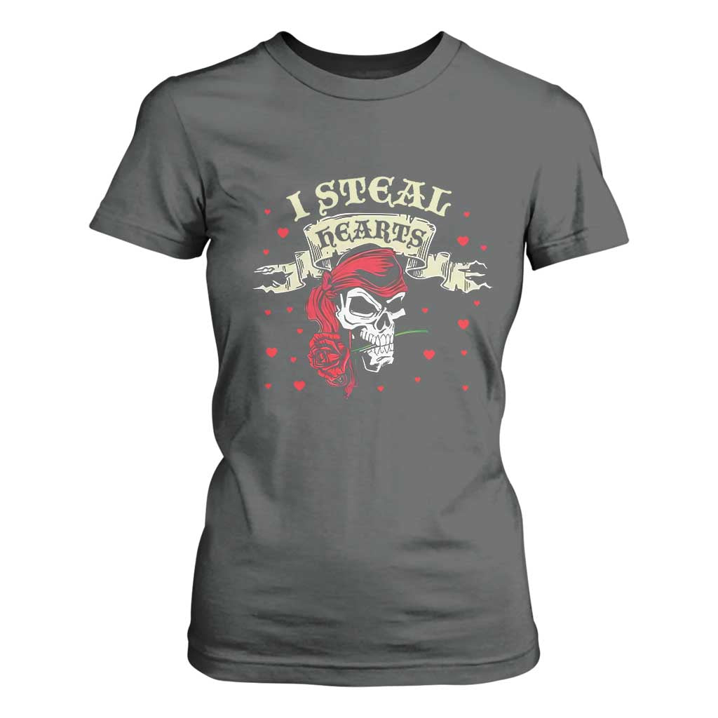 Funny Valentine's Day Pirate T Shirt For Women I Steal Hearts Rose TS11 Dark Heather Print Your Wear