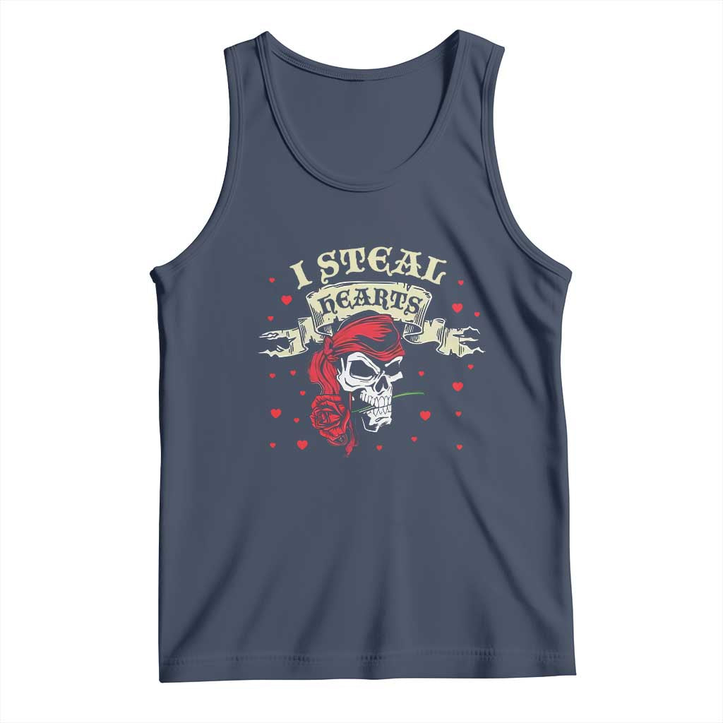 Funny Valentine's Day Pirate Tank Top I Steal Hearts Rose TS11 Navy Print Your Wear