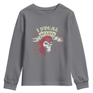 Funny Valentine's Day Pirate Youth Sweatshirt I Steal Hearts Rose TS11 Charcoal Print Your Wear