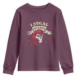 Funny Valentine's Day Pirate Youth Sweatshirt I Steal Hearts Rose TS11 Maroon Print Your Wear