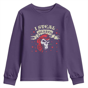 Funny Valentine's Day Pirate Youth Sweatshirt I Steal Hearts Rose TS11 Purple Print Your Wear