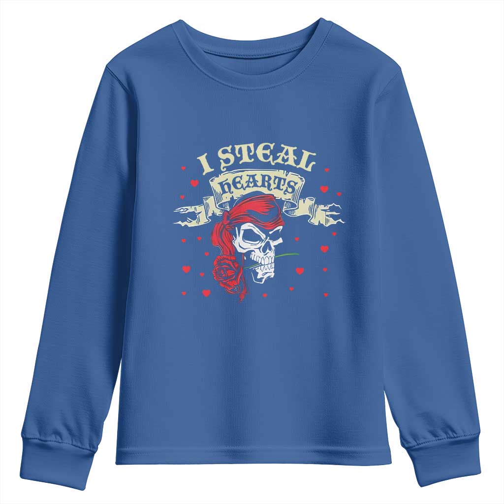 Funny Valentine's Day Pirate Youth Sweatshirt I Steal Hearts Rose TS11 Royal Blue Print Your Wear