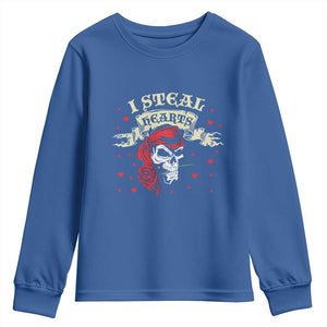 Funny Valentine's Day Pirate Youth Sweatshirt I Steal Hearts Rose TS11 Royal Blue Print Your Wear