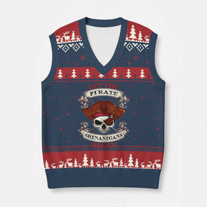 Let The Pirate Shenanigans Begin V-Neck Knit Sweater Vest Funny Crossbones Freebooter TS11 Navy Red Print Your Wear