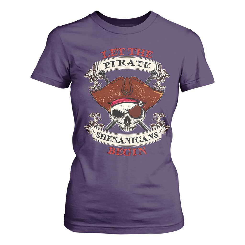 Let The Pirate Shenanigans Begin T Shirt For Women Funny Crossbones Freebooter TS11 Purple Print Your Wear